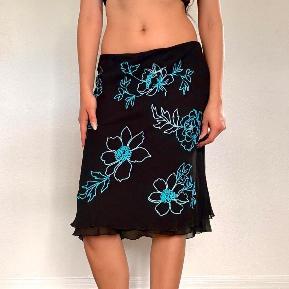 Y2K Floral Silk Midi Skirt